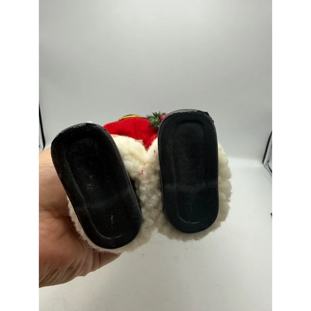 Vintage Style Standing Santa Claus Figurine Red White Striped Shirt Wreath